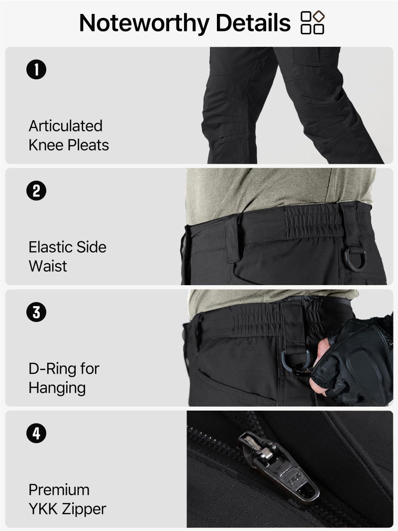 FREE SOLDIER Men's Tactical Pants Water Resistant Ripstop Cargo Work Lightweight EDC Hiking Pants with Multi Pocketsï¼ˆBlack32Wx30Lï¼‰ - Image 4